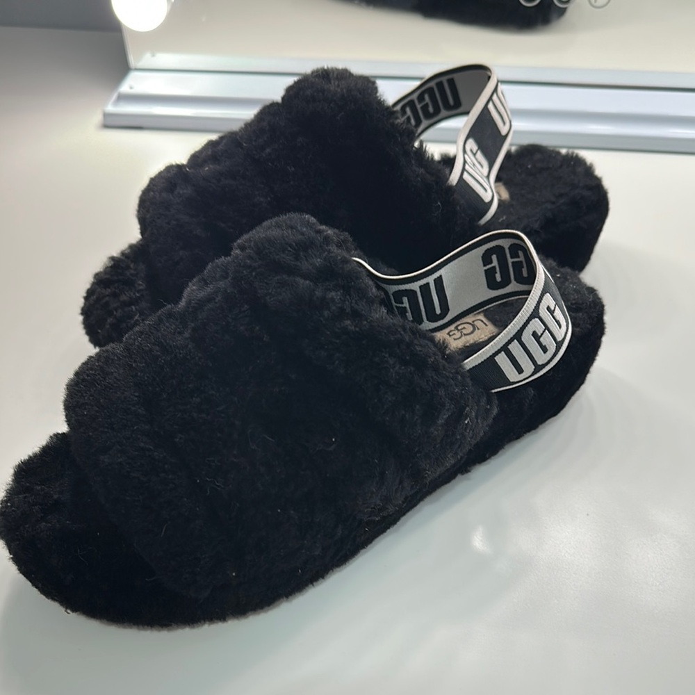 Ugg Black Fluffy Slippers